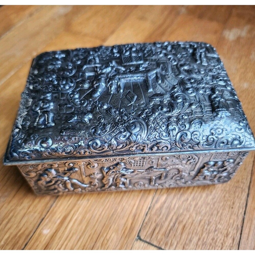 Antique Repousse Silver Plate Trinket Box by Barbour Silver Co. International